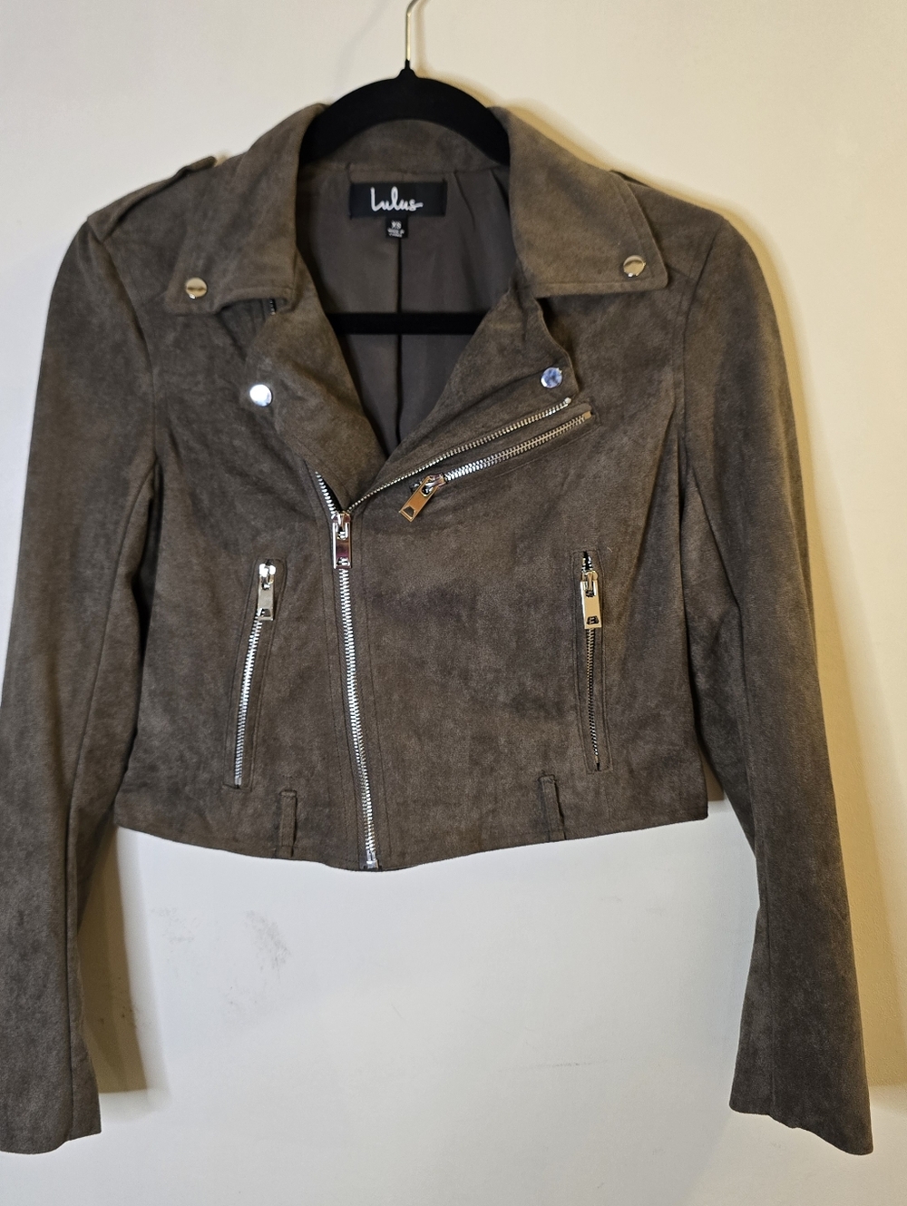 Lulus Motorcycle Jacket Womens Xs Brown Faux Suede Crop Moto Biker